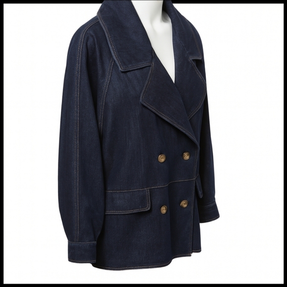 Free People XL Oversized Denim Car Jacket — Double-Breasted, Deep Pockets - Picture 4 of 16